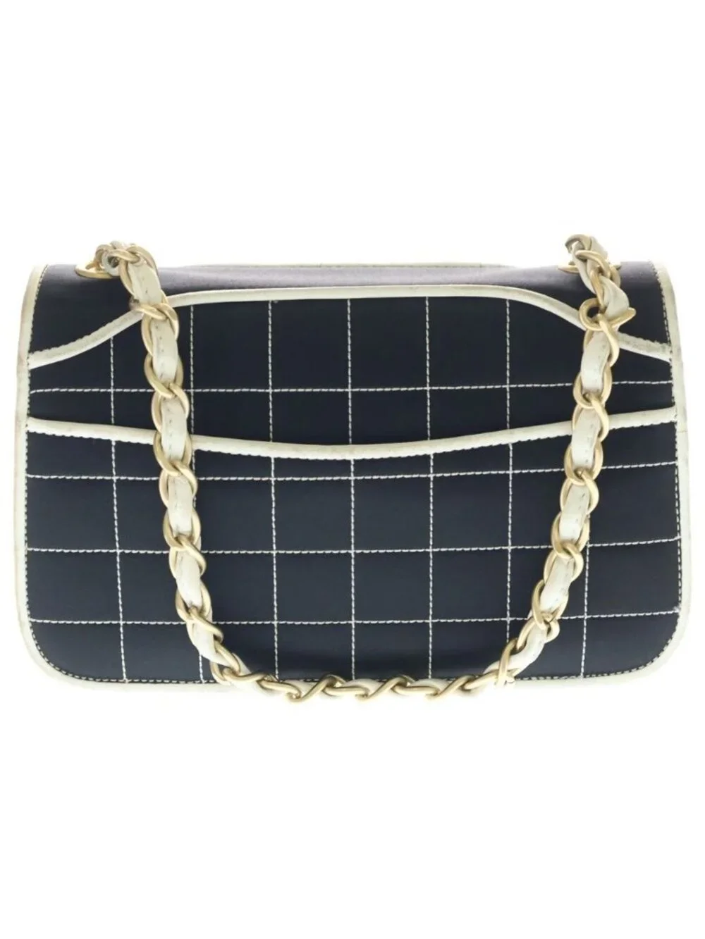 Chanel 2.55 Chocolate Bar Chain Shoulder Back Satin Leather Black Handbag